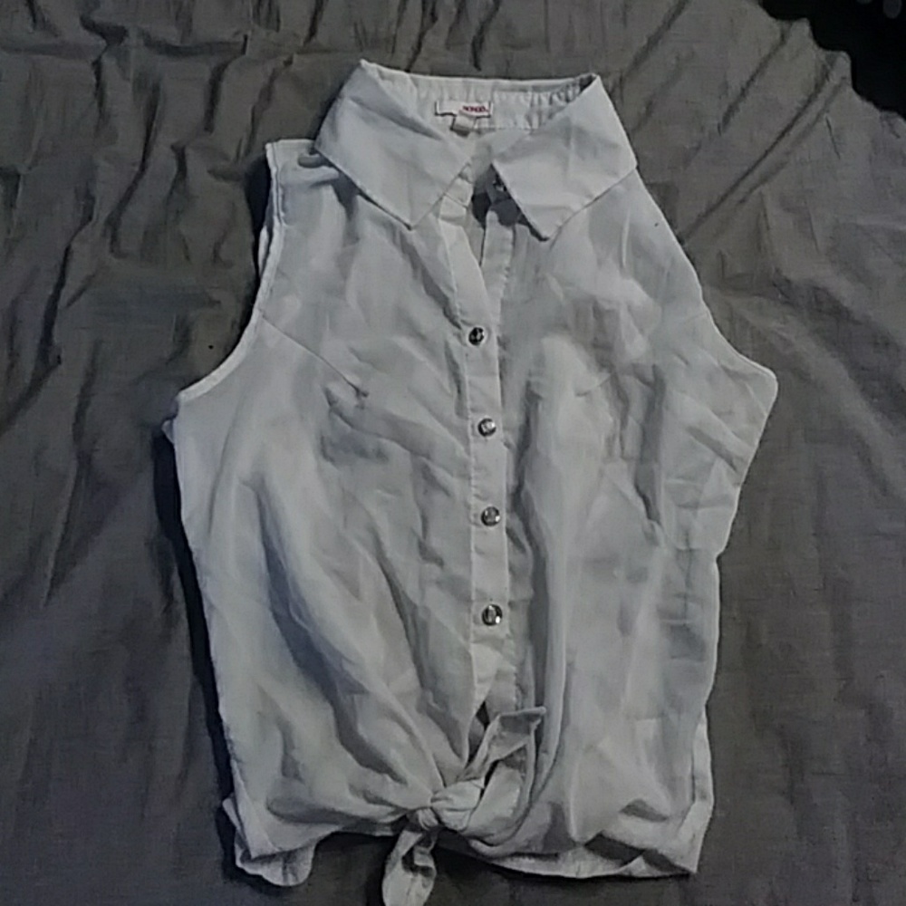 White crop top w/ diamond buttons